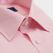 Classic Fit Plain Pink Oxford Cotton Shirt With Classic Collar Double Cuff