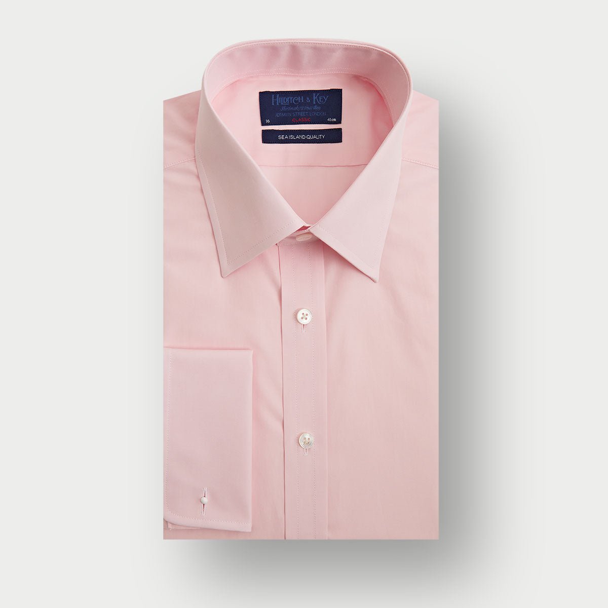 Classic Fit Plain Pink Sea Island Quality Cotton Shirt With Classic Collar Double Cuff
