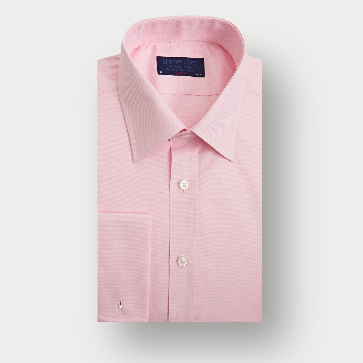 Classic Fit Plain Pink Textured Cotton Shirt With Classic Collar Double Cuff