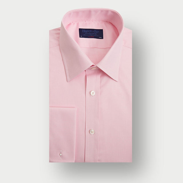 Classic Fit Plain Pink Textured Cotton Shirt with Classic Collar & Double Cuff