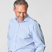 Classic Fit Plain Cotton Poplin Shirt With Cut Away Collar Two Button Cuff