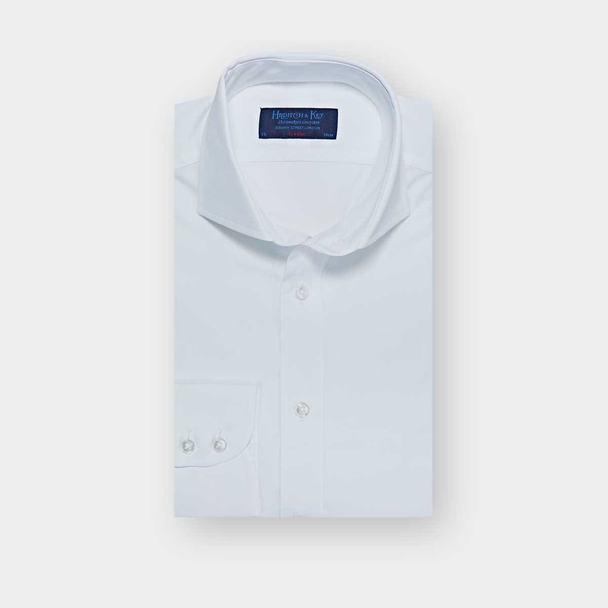 Classic Fit Plain Cotton Poplin Shirt With Cut Away Collar Two Button Cuff