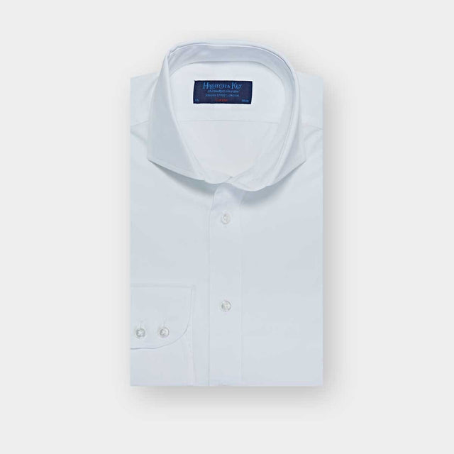 Classic Fit Plain White Cotton Poplin Shirt with Cut-away Collar & Two Button Cuff