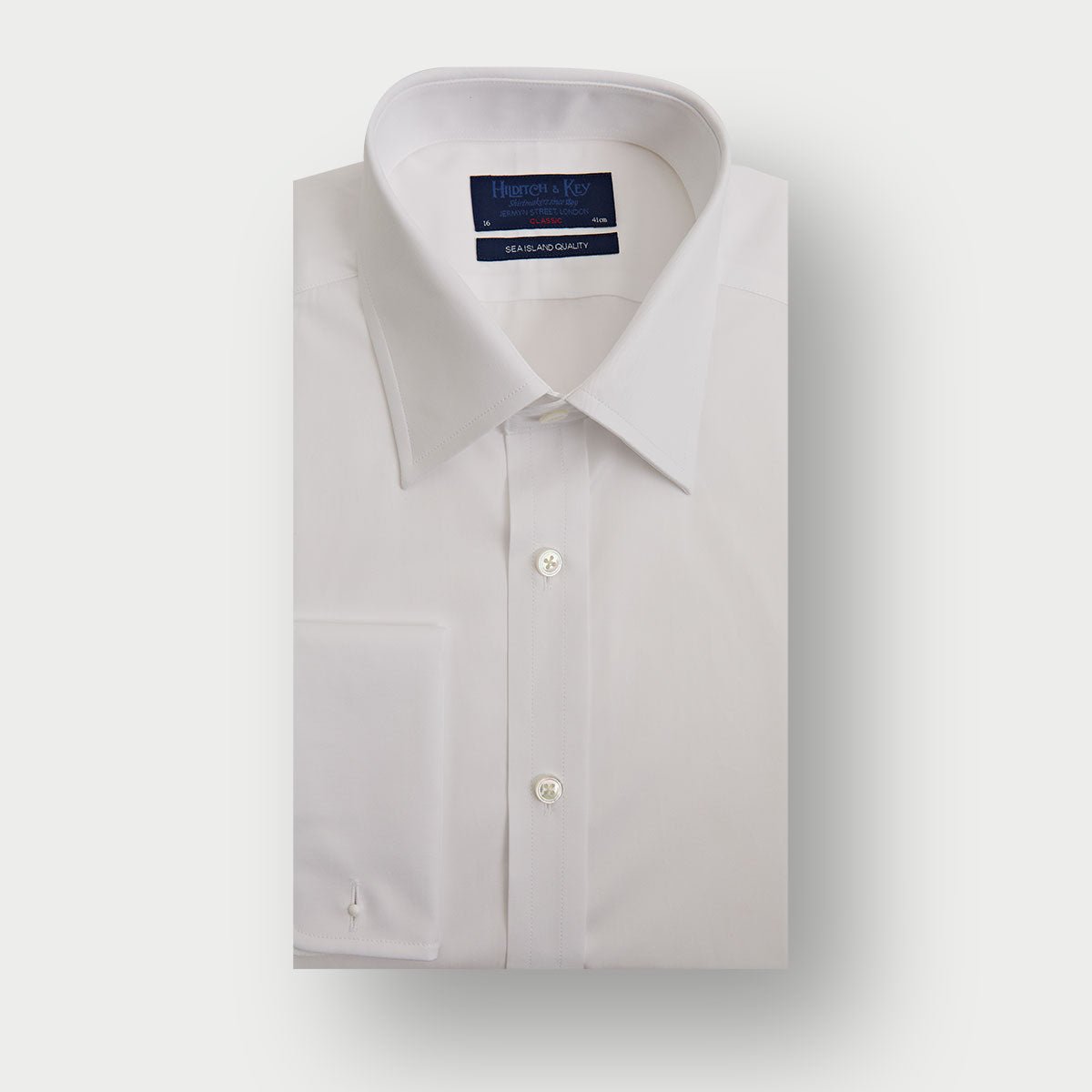 Classic Fit Plain Sea Island Quality Cotton Twill Shirt With Classic Collar Double Cuff