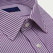 Classic Fit Purple Bengal Stripe Cotton Shirt With Classic Collar Double Cuff