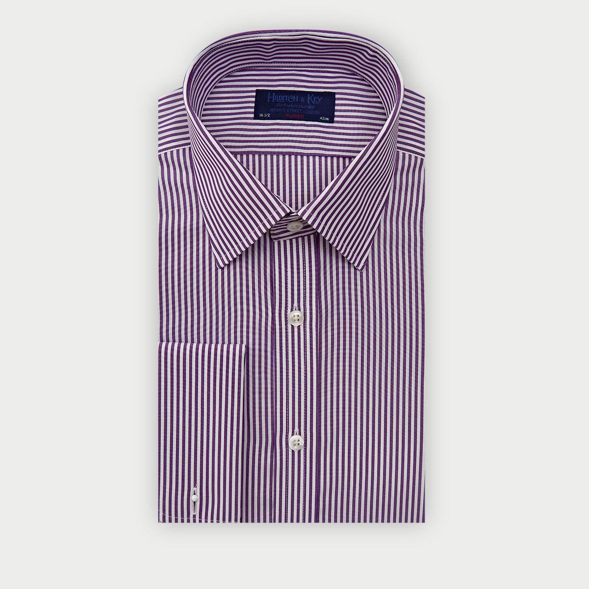 Classic Fit Purple Bengal Stripe Cotton Shirt With Classic Collar Double Cuff