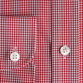 Classic Fit Red Small Gingham Check Cotton Shirt With Classic Collar Two Button Cuff