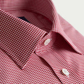 Classic Fit Red Small Gingham Check Cotton Shirt With Classic Collar Two Button Cuff
