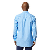Classic Fit Plain Poplin Double Cuff Bank Collar Shirt In Cornflower
