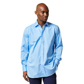 Classic Fit Plain Poplin Double Cuff Bank Collar Shirt In Cornflower