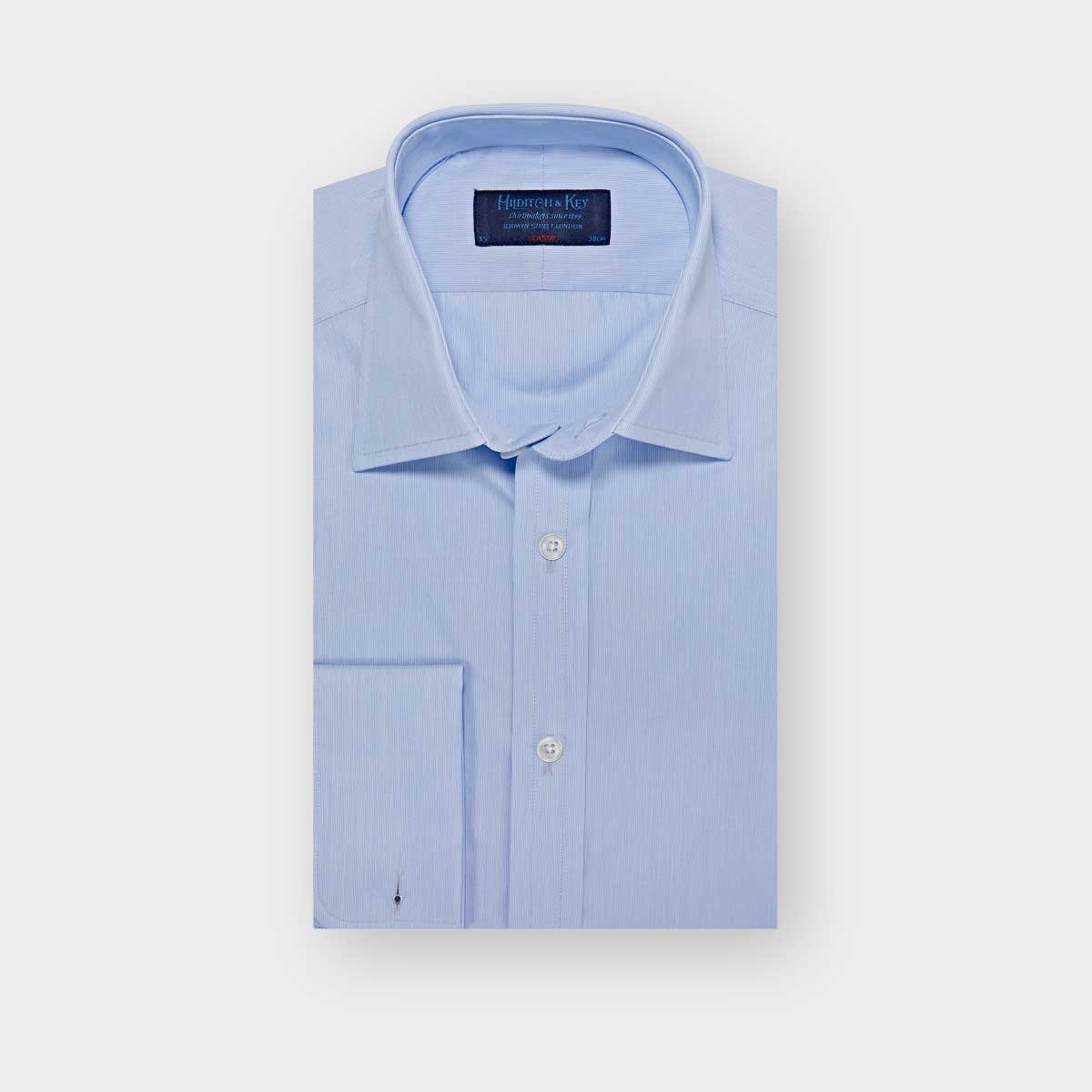 Classic Fit Hairline Stripe Cotton Poplin Shirt With Classic Collar Double Cuff