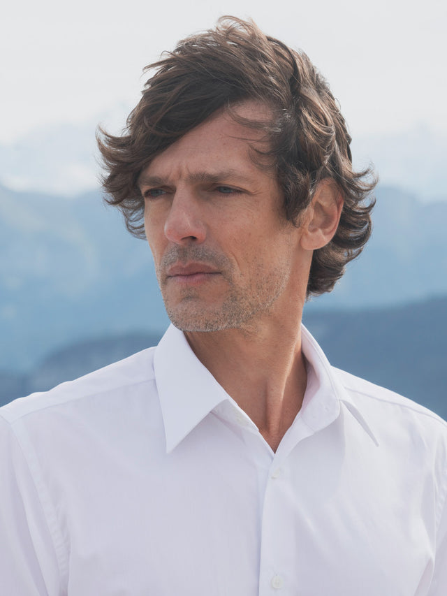 Classic French collar shirt in white poplin