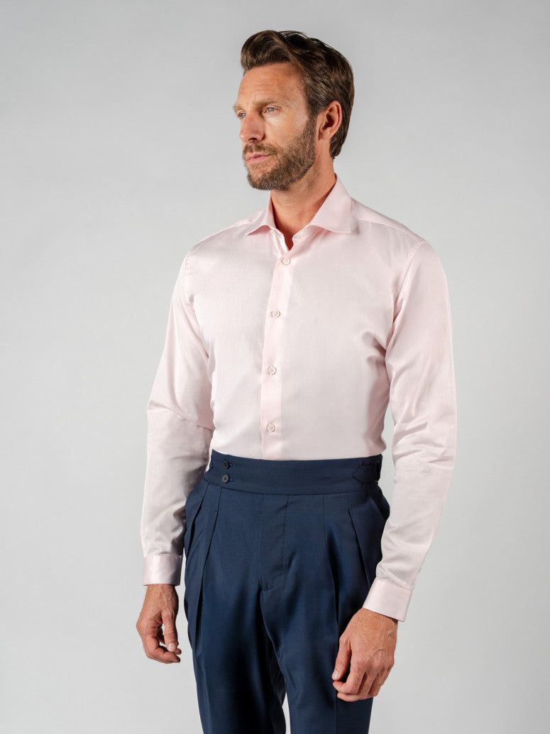 Classic Shark Collar Shirt In Pink Poplin