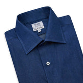 Classic Fit Plain Denim Button Cuff Shirt In Dark Blue