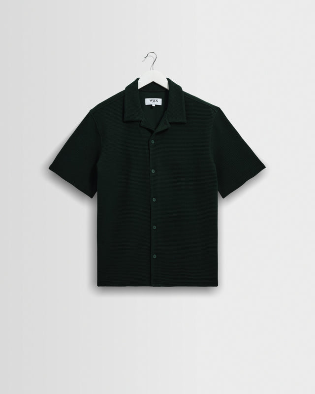 Clayland - Bottle Green Textured Waffle Short-Sleeve Shirt