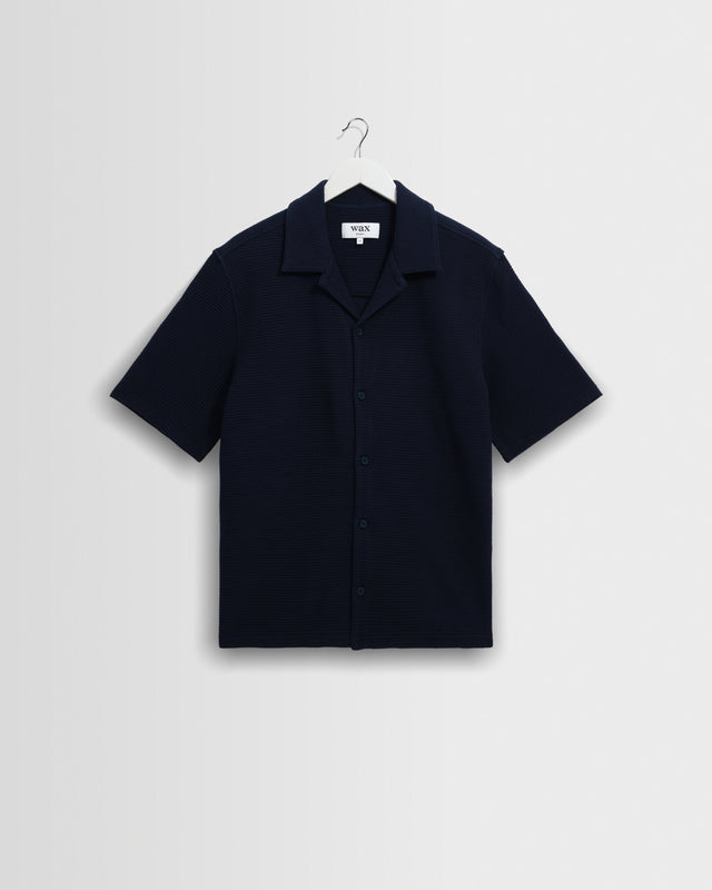 Clayland - Navy Textured Waffle Short-Sleeve Shirt
