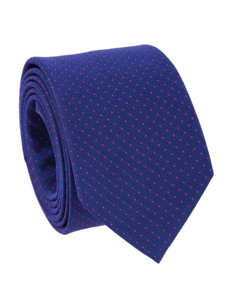 Blue Tie With Fuchsia Dots In Silk Washington Dc