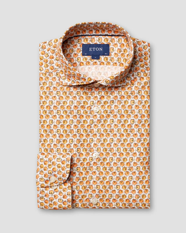 Weißes Baumwoll-Seiden-Hemd mit Cocktail-Print - Eton