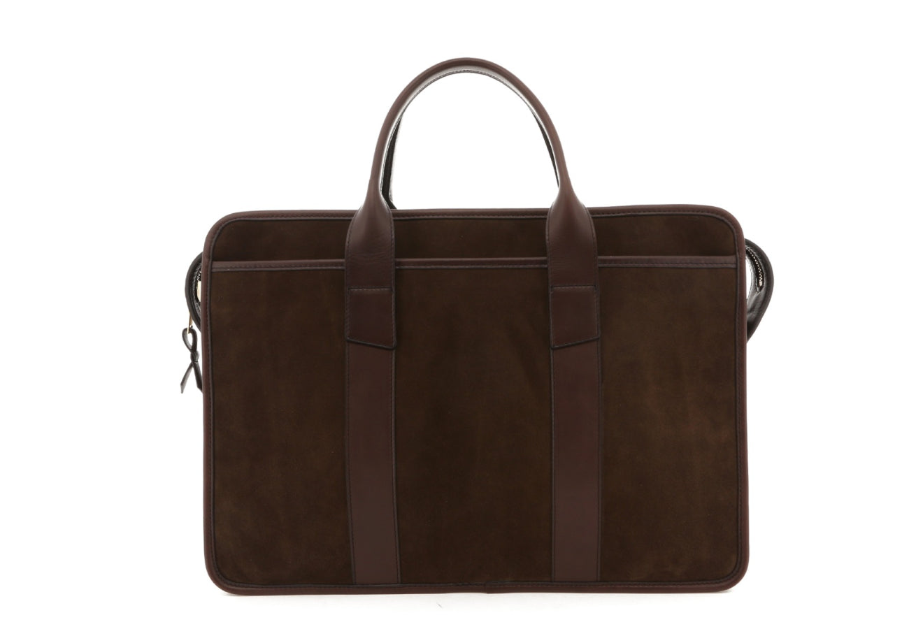 Bound Edge Zip Top Briefcase Coffee Suede