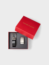 Coffret Cadeau Ceinture Ajustable Et R Versible Et 2 Boucles En Cuir Noir