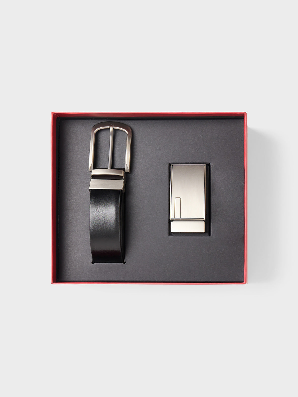 Coffret Cadeau Ceinture Ajustable Et R Versible Et 2 Boucles En Cuir Noir