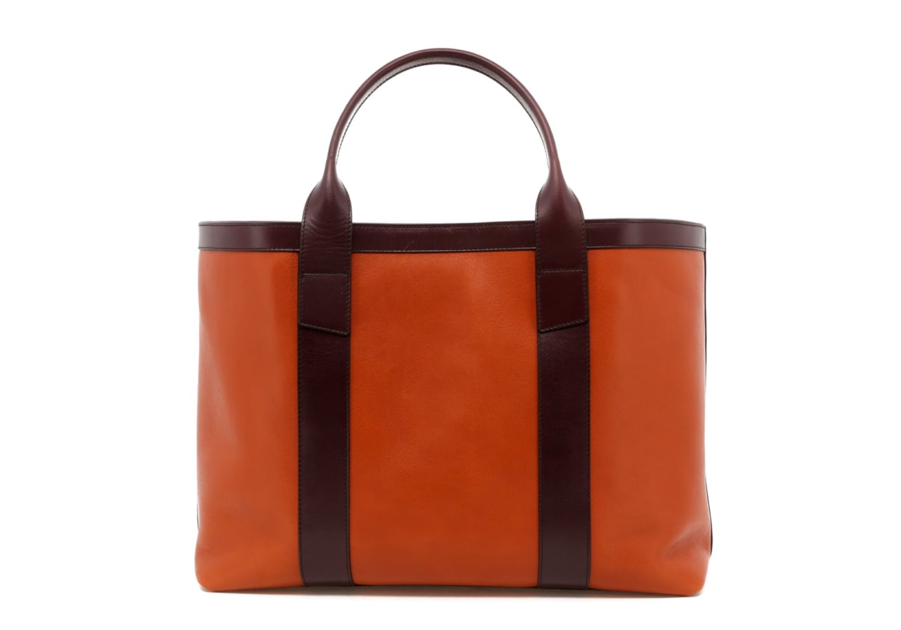 Large Working Tote - Cognac / Eggplant Trim - Tumbled Leather