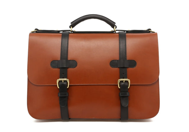 English Briefcase - Cognac/Black Trim - Belting Leather