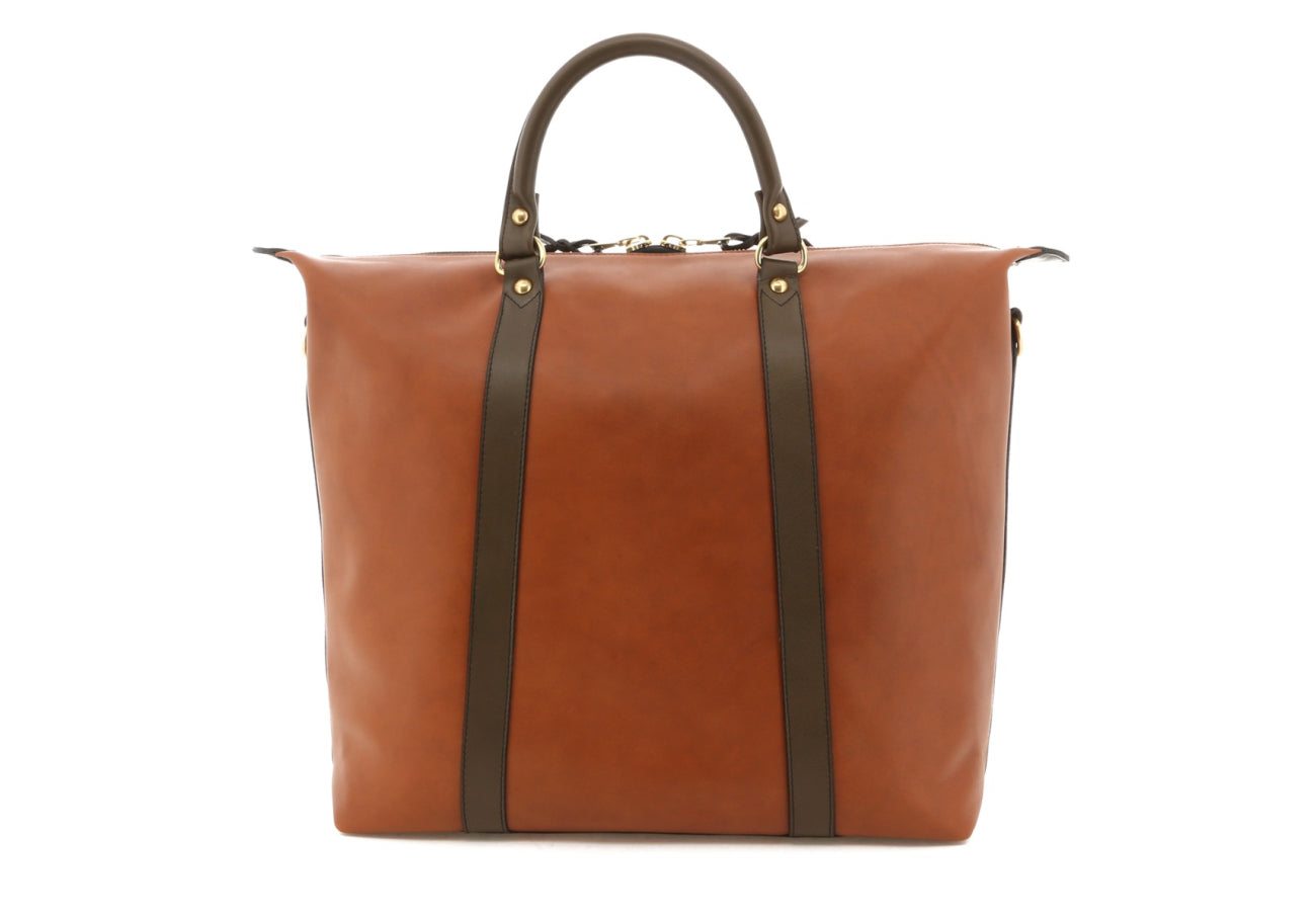Hampton Tote - Cognac/Olive Trim - Smooth Tumbled - Grey Cordura Interior