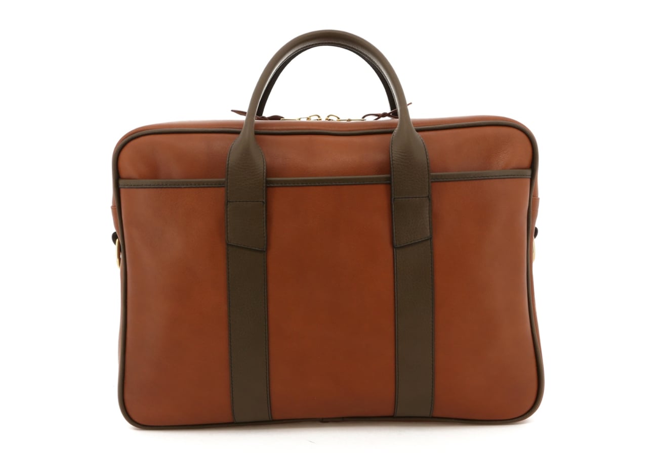 Commuter Briefcase - Cognac/Olive Trim - Tumbled
