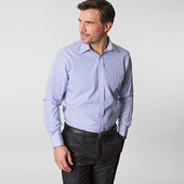 Contemporary Fit Bengal Stripe Cotton Poplin Shirt With Classic Collar Double Cuff