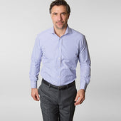 Contemporary Fit Bengal Stripe Cotton Poplin Shirt With Cut Away Collar Double Cuff