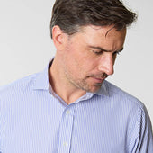 Contemporary Fit Bengal Stripe Cotton Poplin Shirt With Cut Away Collar Two Button Cuff