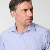 Contemporary Fit Bengal Stripe Cotton Shirt With Classic Collar Two Button Cuff