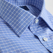 Contemporary Fit Check Cotton Twill Shirt With Classic Collar Double Cuff