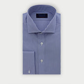Contemporary Fit Blue Fine Bengal Cotton Shirt with Cut-Away Collar & Double Cuff
