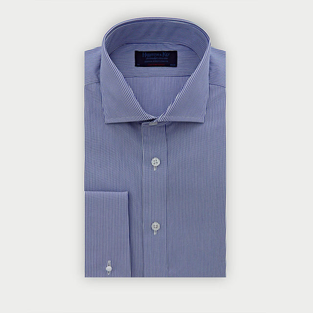 Contemporary Fit Blue Fine Bengal Cotton Shirt with Cut-Away Collar & Double Cuff