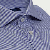 Contemporary Fit Fine Bengal Cotton Shirt With Cut Away Collar Double Cuff