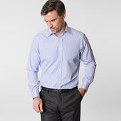 Contemporary Fit Fine Bengal Stripe Cotton Poplin Shirt With Classic Collar Double Cuff