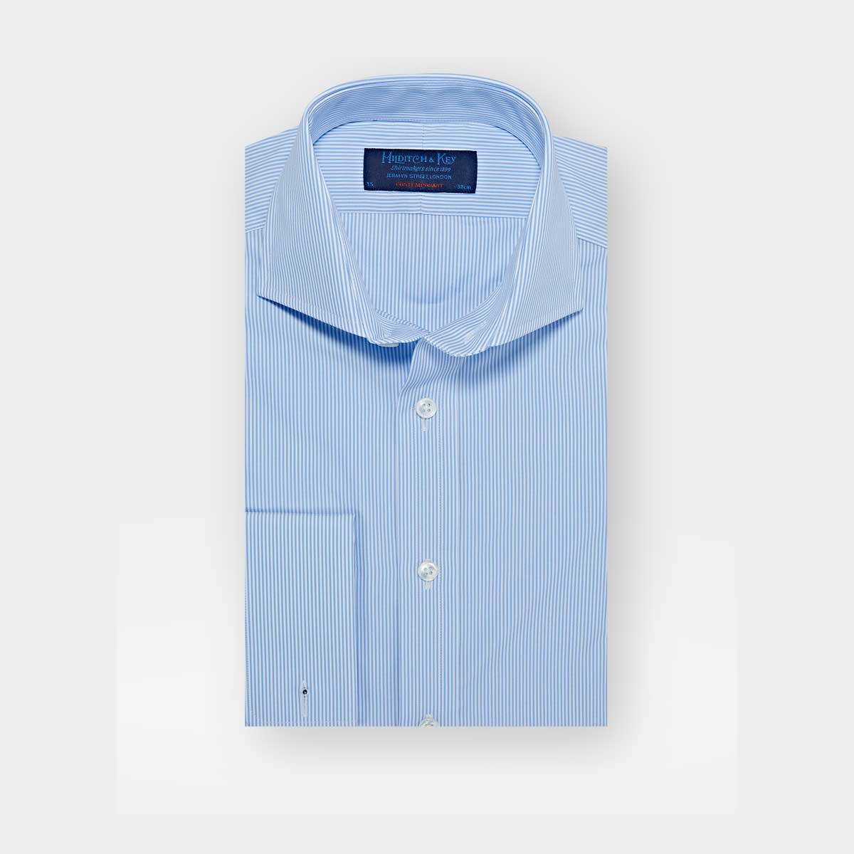 Contemporary Fit Fine Bengal Stripe Cotton Poplin Shirt With Cut Away Collar Double Cuff
