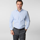 Contemporary Fit Fine Bengal Stripe Cotton Poplin Shirt With Cut Away Collar Two Button Cuff