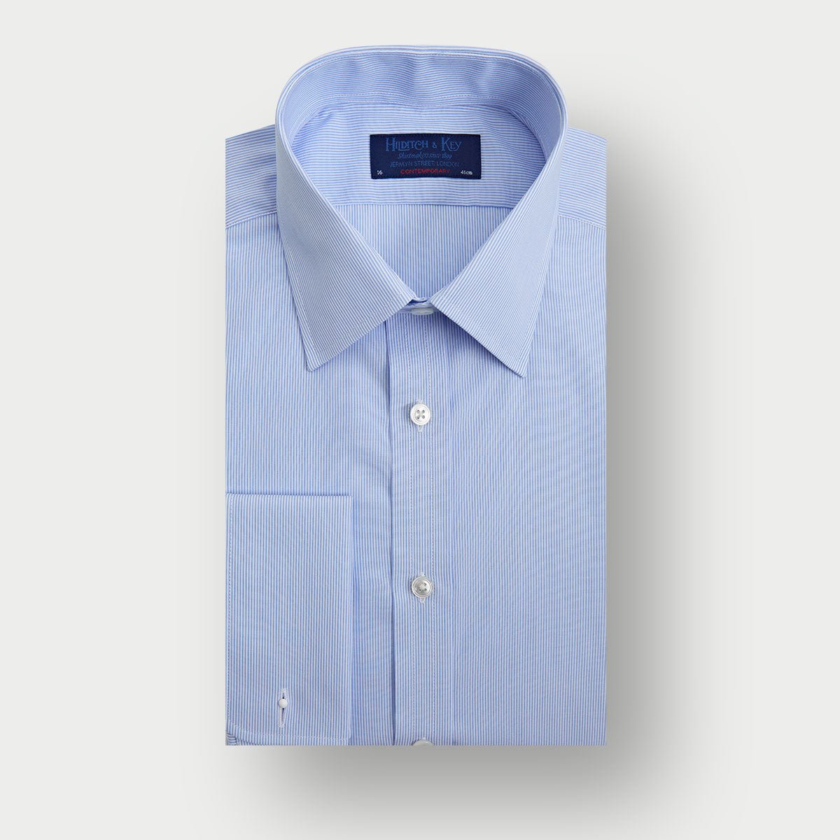 Contemporary Fit Fine Bengal Stripe Cotton Shirt With Classic Collar Double Cuff