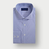 Contemporary Fit Blue Fine Bengal Stripe Cotton Shirt with Cut-Away Collar & Two Button Cuff
