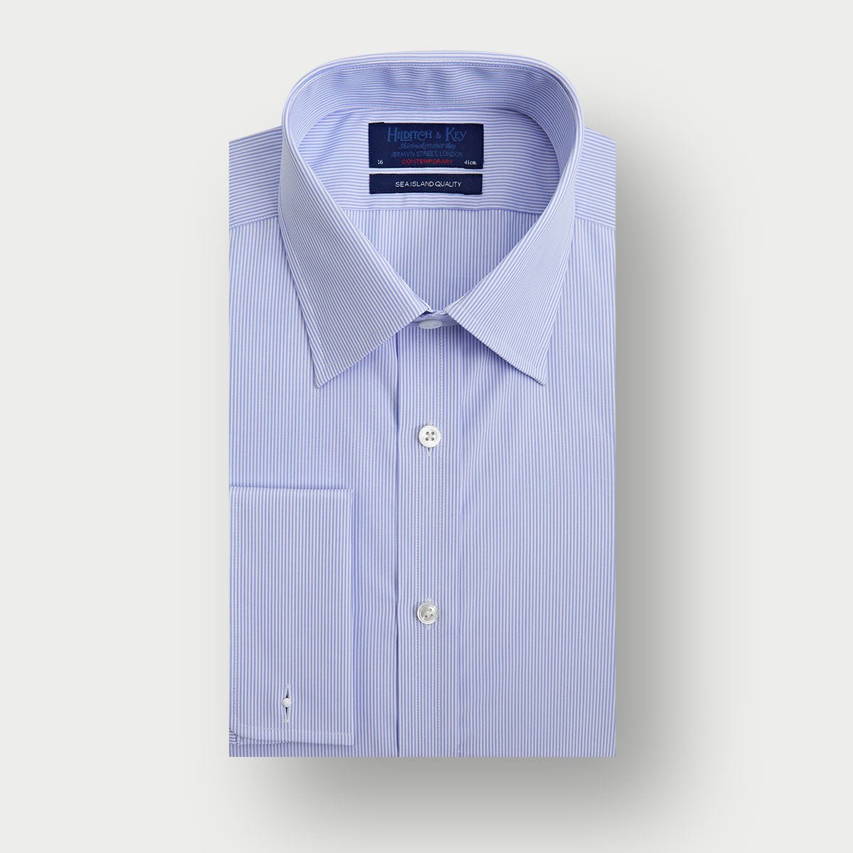 Contemporary Fit Fine Bengal Stripe Sea Island Quality Cotton Shirt With Classic Collar Double Cuff
