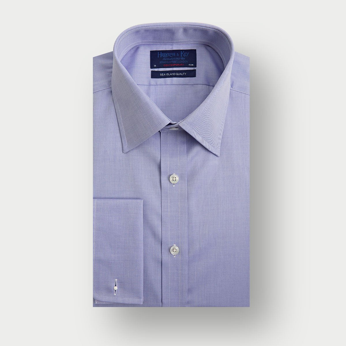 Contemporary Fit Fine Twill Sea Island Quality Cotton Shirt With Classic Collar Double Cuff