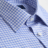 Contemporary Fit Gingham Check Cotton Twill Shirt With Classic Collar Two Button Cuff