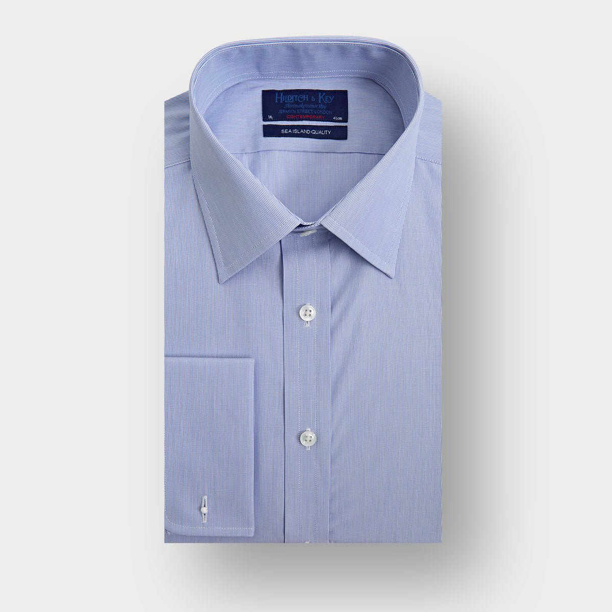 Contemporary Fit Hairline Stripe Sea Island Quality Cotton Shirt With Classic Collar Double Cuff