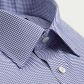 Contemporary Fit Houndstooth Check Cotton Shirt With Classic Collar Two Button Cuff