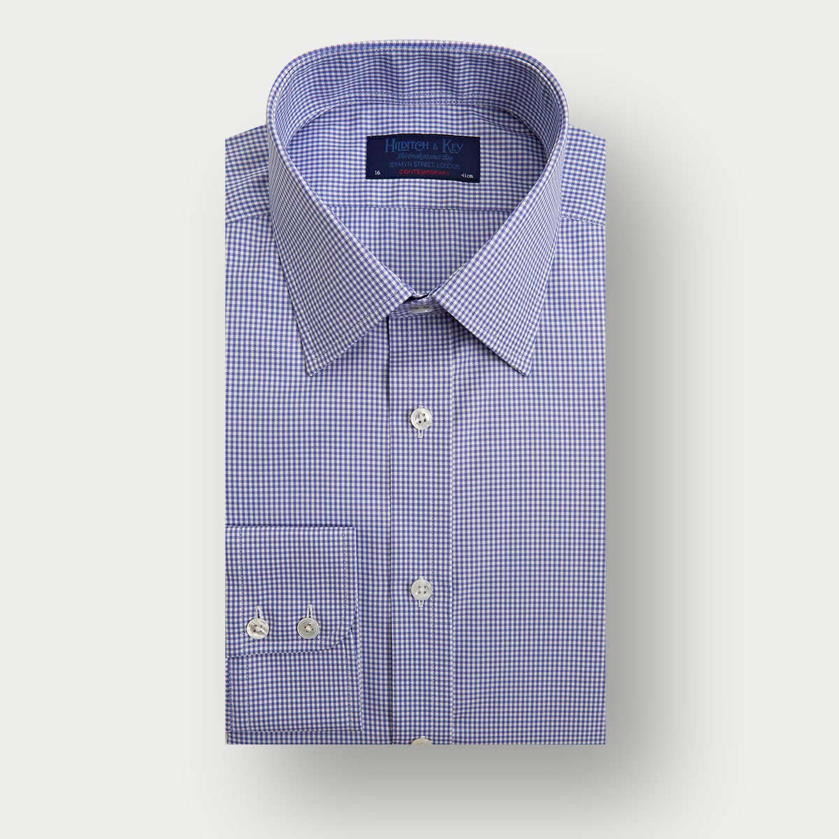 Contemporary Fit Houndstooth Check Cotton Shirt With Classic Collar Two Button Cuff
