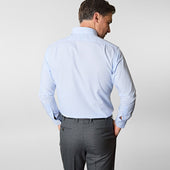 Contemporary Fit Micro Check Oxford Cotton Shirt With Concealed Button Down Collar Two Button Cuff