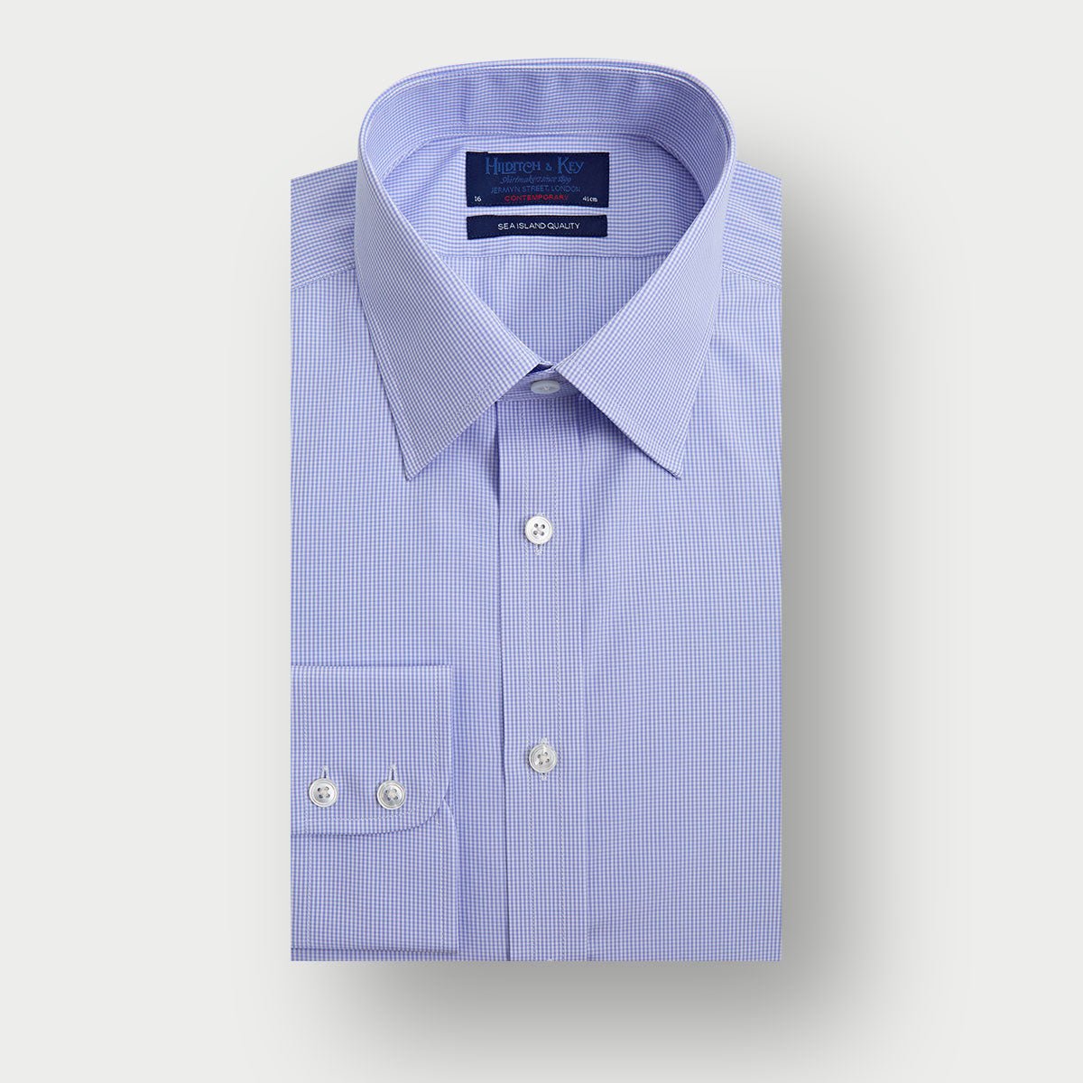 Contemporary Fit Micro Check Sea Island Quality Cotton Shirt With Classic Collar Two Button Cuff